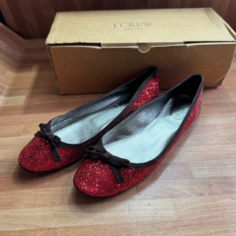 J.Crew ballet flats glitter flame red sparkle flat shoes wizard of oz size 8.5 - Picture 3 of 12